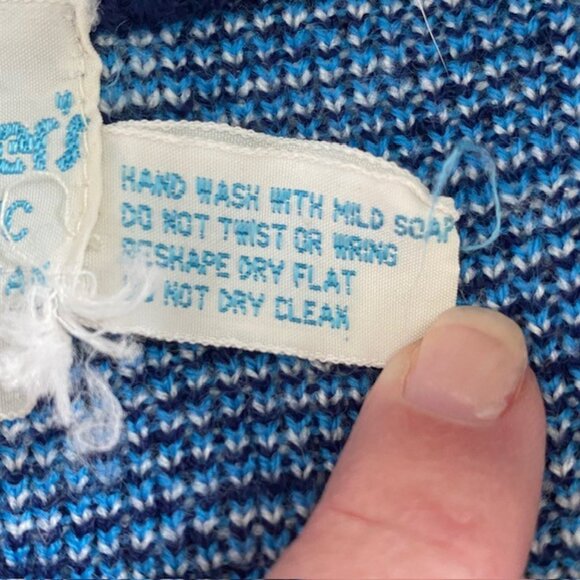 VINTAGE 70s Alexanders Blue White Plaid Half Zip Pullover Sweater - Picture 9 of 10